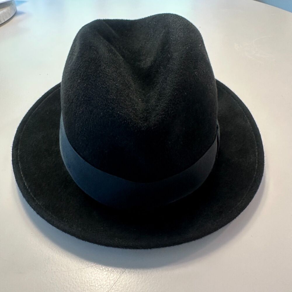 Vintage Bailey Of Hollywood Black Wool Felt Fedora Hat Ribbon Trim Men's Size L